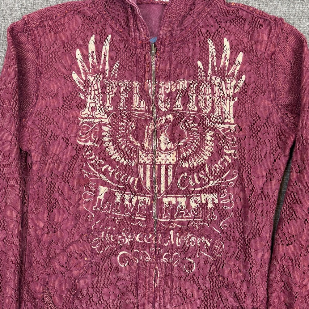 Vintage Affiliction Reversible Hoodie Womens Small Red Full Zip Live Fast Y2K - Picture 2 of 9
